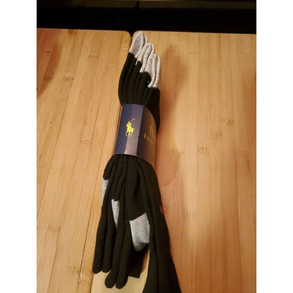 New Polo Ralph Lauren Men's 3-Pack Black Gray Crew Socks - Picture 2 of 3